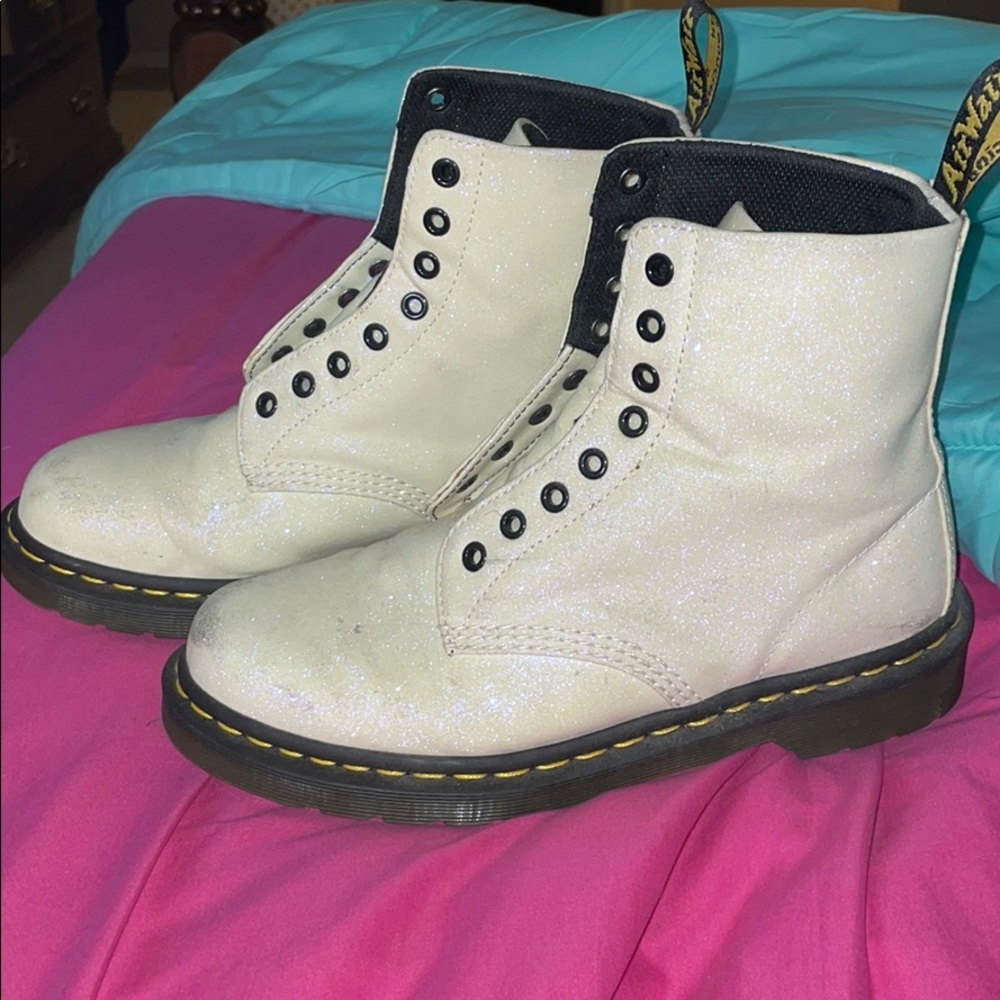 White glitter Dr Marten AirWair Boots